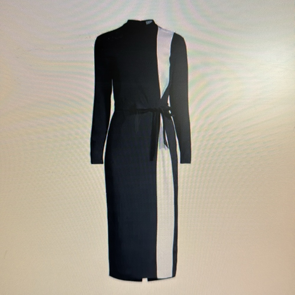 Reiss Black Colorblock Dress with Mock Neck and Long Sleeves